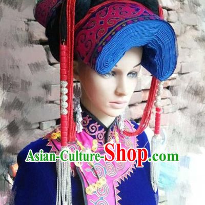 China Liangshan Ethnic Group Folk Dance Headwear Yi Nationality Festival Performance Headdress Handmade Minority Tile Hat