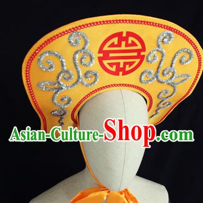 Chinese Ancient Swordsman Yellow Hat Handmade Chaozhou Opera Soldier Headdress Beijing Opera Hero Lin Chong Headwear