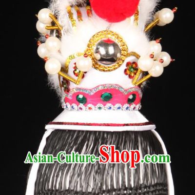Chinese Handmade Chaozhou Opera Prince Headpieces Beijing Opera Xiaosheng Hair Accessories Ancient Noble Childe White Hairdo Crown