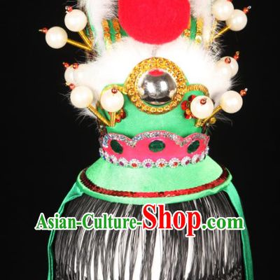 Chinese Ancient Noble Childe Green Hairdo Crown Handmade Chaozhou Opera Prince Headpieces Beijing Opera Xiaosheng Hair Accessories