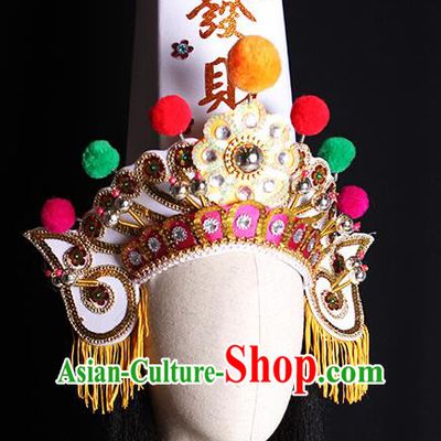 Chinese Handmade Chaozhou Opera General Headdress Beijing Opera Wusheng White Hat Ancient Hell Official Bai Wuchang Helmet