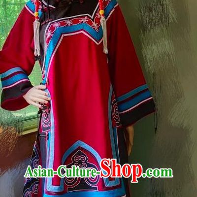 Chinese Yi Nationality Folk Dance Costumes Ethnic Wedding Bride Clothing Liangshan National Minority Woman Red Uniforms