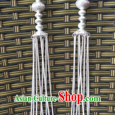 Chinese Yi Minority Silver Jewelry Liangshan Ethnic Folk Dance Earrings Handmade Yi Nationality Long Tassel Ear Accessories