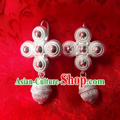 Chinese Liangshan Ethnic Folk Dance Earrings Handmade Yi Nationality Woman Ear Accessories Yi Minority Silver Jewelry