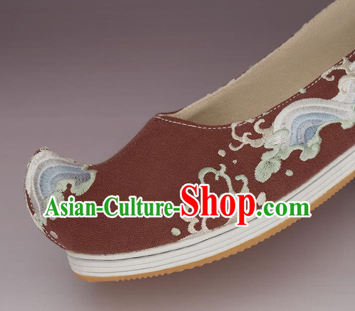 China Handmade Rust Red Cloth Shoes Ancient Princess Shoes Traditional Hanfu Shoes Embroidered Shoes China Handmade Rust Red Cloth Shoes Ancient Princess Shoes Traditional Hanfu Shoes Embroidered Shoes