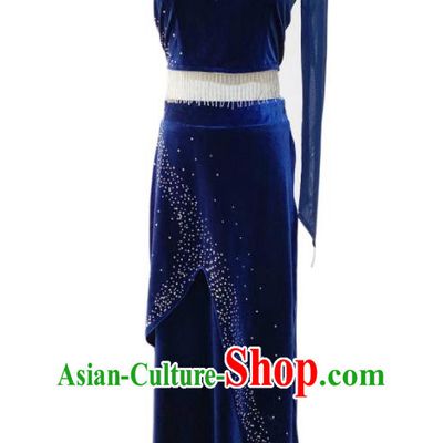 Professional Modern Dance Garment Costume Stage Performance Clothing Ballet Dance Royalblue Pleuche Dress Outfits