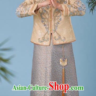 China Ancient Bridegroom Clothing Traditional Wedding Garment Costumes Male Tang Suits Golden Mandarin Jacket and Grey Long Robe
