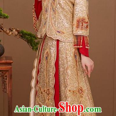 Chinese Traditional Hanfu Dress Wedding Ceremony Toasting Clothing Ancient Bride Garment Costumes Classical Embroidered Golden Xiuhe Suits