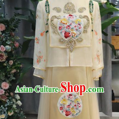 Chinese Classical Embroidered Champagne Xiuhe Suits Traditional Hanfu Dress Wedding Ceremony Toasting Clothing Ancient Bride Garment Costumes