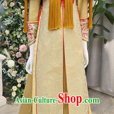 Chinese Ancient Empress Garment Costumes Classical Wedding Xiuhe Suits Traditional Embroidered Yellow Hanfu Dress Bride Toasting Clothing