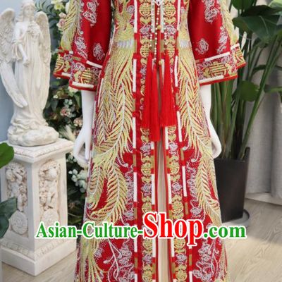 Chinese Traditional Embroidered Red Hanfu Dress Bride Toasting Clothing Ancient Empress Garment Costumes Classical Wedding Xiuhe Suits