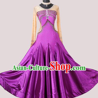 Professional Ballroom Dance Fashion Costume Modern Dance Purple Dress International Dance Competition Clothing Woman Waltz Dance Garment