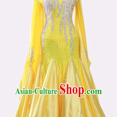 Professional Modern Dance Clothing Woman Waltz Competition Garment Costume Ballroom Dance Fashion International Dance Yellow Dress