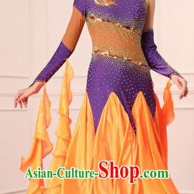 Professional Ballroom Dance Fashion International Dance Orange Dress Modern Dance Clothing Woman Waltz Competition Garment Costume