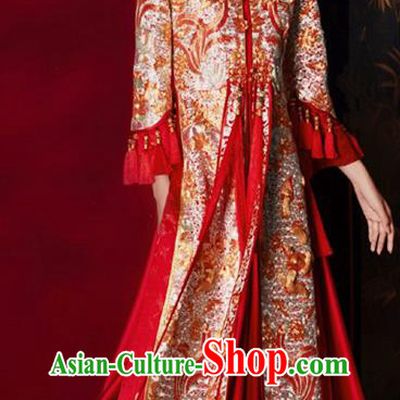 Chinese Wedding Toasting Clothing Ancient Bride Garment Costumes Classical Red Xiuhe Suits Traditional Embroidered Hanfu Dress
