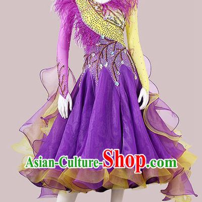Professional Ballroom Dance Purple Dress International Dance Fashion Modern Dance Competition Clothing Waltz Performance Garment Costume
