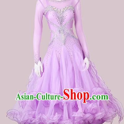Professional Ballroom Dance Lilac Dress International Dance Performance Garment Modern Dance Fashion Waltz Competition Clothing