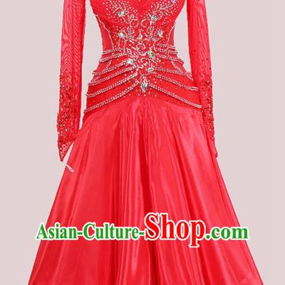 Professional International Dance Garment Modern Dance Performance Fashion Waltz Competition Clothing Ballroom Dancing Red Dress