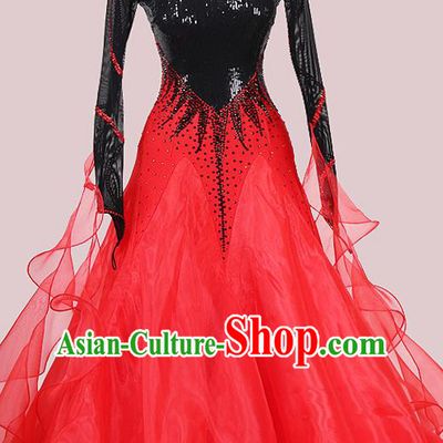 Professional International Dance Competition Garment Modern Dance Fashion Waltz Performance Clothing Ballroom Dancing Red Dress