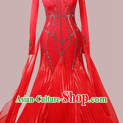 Custom Waltz Performance Garment Ballroom Dancing Red Dress International Dance Competition Clothing Modern Dance Fashion