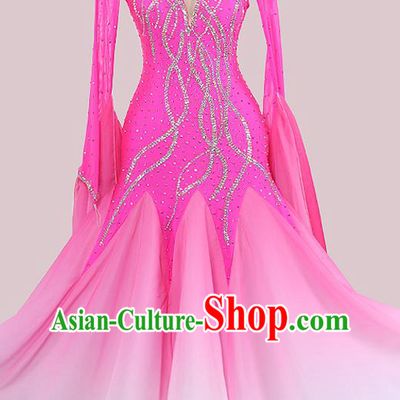 Custom Ballroom Dancing Clothing Waltz Competition Fashion Modern Dance Rosy Dress International Dance Garment