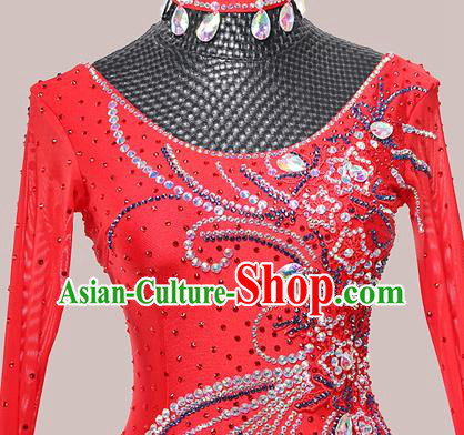 Custom Waltz Competition Fashion Modern Dance Red Dress International Dance Garment Ballroom Dancing Clothing Custom Waltz Competition Fashion Modern Dance Red Dress International Dance Garment Ballroom Dancing Clothing