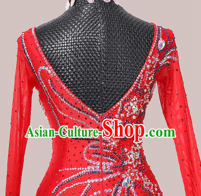 Custom Waltz Competition Fashion Modern Dance Red Dress International Dance Garment Ballroom Dancing Clothing Custom Waltz Competition Fashion Modern Dance Red Dress International Dance Garment Ballroom Dancing Clothing
