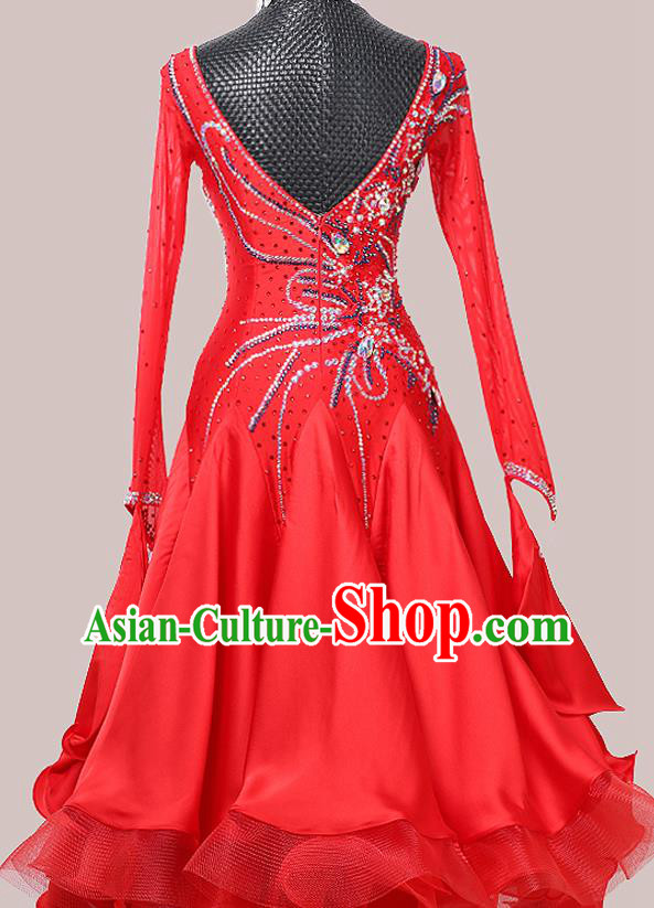 Custom Waltz Competition Fashion Modern Dance Red Dress International Dance Garment Ballroom Dancing Clothing Custom Waltz Competition Fashion Modern Dance Red Dress International Dance Garment Ballroom Dancing Clothing