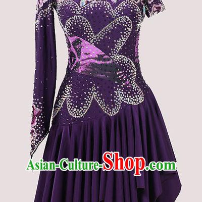 Top Latin Dance Costume Cha Cha Dance Deep Purple Dress Modern Dance Competition Clothing Ballroom Dance Fashion