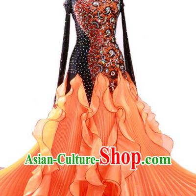 Custom Modern Dance Clothing International Dance Fashion Garment Waltz Dancing Orange Dress Ballroom Competition Dancewear