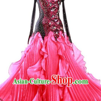 Custom Ballroom Competition Dancewear Modern Dance Clothing International Dance Fashion Garment Waltz Dancing Rosy Dress