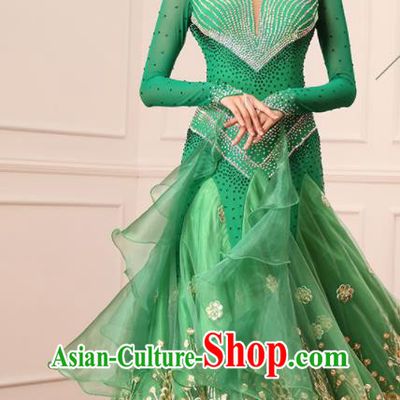 Custom Ballroom Dancing Fashion Modern Dance Clothing International Dance Garment Tango Performance Costume Waltz Competition Green Dress