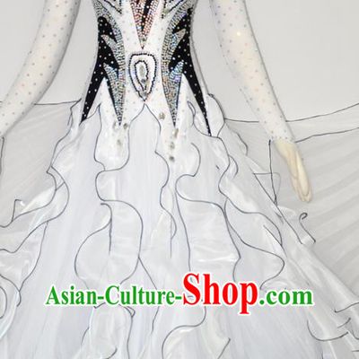 Custom Woman Waltz Performance Dancewear Ballroom Dancing Costume Modern Dance White Dress International Dance Competition Garment