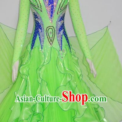 Custom International Dance Competition Garment Woman Waltz Performance Dancewear Ballroom Dancing Costume Modern Dance Light Green Dress