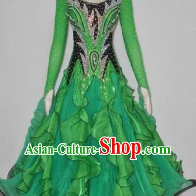 Custom International Waltz Green Dress Performance Dancewear Ballroom Dancing Garment Modern Dance Clothing