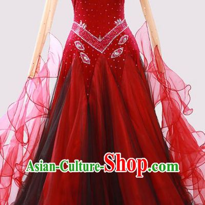 Custom Modern Dance Fashion Garment International Dance Red Pleuche Dress Ballroom Dancing Clothing Waltz Dancewear