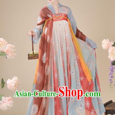 China Ancient Palace Beauty Blue Hanfu Dress Tang Dynasty Princess Clothing Traditional Court Garment Costumes