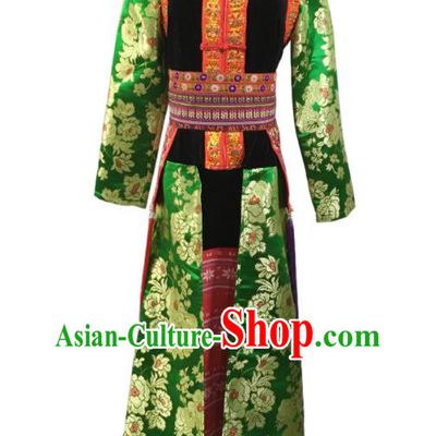 Chinese Ethnic Woman Festival Garment Costumes Yao Nationality Folk Dance Green Dress Clothing Minority Stage Performance Outfits