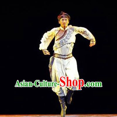 Chinese Male Stage Performance White Outfits Hanfu Dance Clothing Classical Dance Garment Costumes
