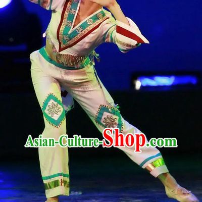 Chinese Yao Nationality Dance Clothing Ethnic Folk Dance White Uniforms Xiangxi Minority Performance Garment Costumes