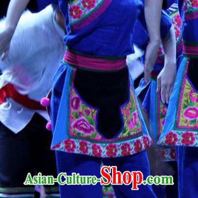 China Woman Group Dance Fashions Picking Tea Dance Uniforms Fan Dance Costumes Folk Dance Blue Outfits