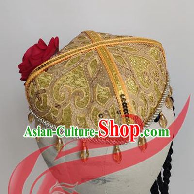 Top China Minority Square Hat Xinjiang Ethnic Festival Headwear Uyghur Nationality Folk Dance Headdress