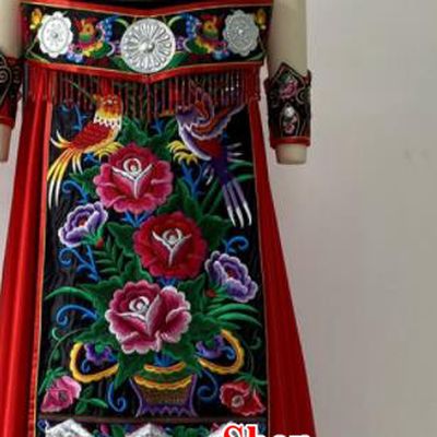 Chinese Jiangxi Minority Performance Garment Costumes She Nationality Female Clothing Ethnic Group Dance Red Dress Uniforms