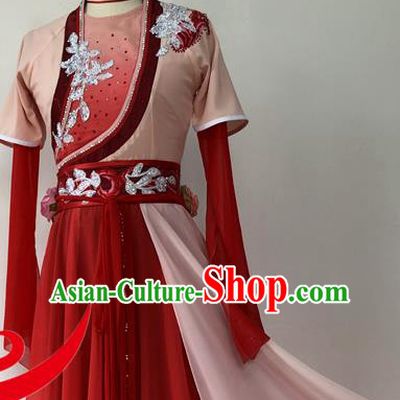 Chinese Woman Stage Performance Red Dress Outfits Hanfu Beauty Dance Luo Fu Clothing Classical Dance Garment Costumes