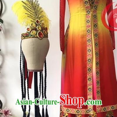 Chinese Uyghur Nationality Woman Dance Clothing Ethnic Dance Red Dress Uniforms Xinjiang Minority Performance Garment Costumes