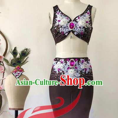 Chinese Ethnic Peacock Dance Brown Dress Uniforms Yunnan Minority Performance Garment Costumes Dai Nationality Woman Pavane Dance Clothing
