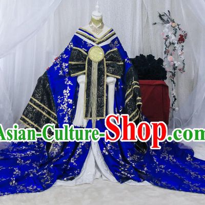 Custom Cosplay Empress Blue Kimono Dress Halloween Fancy Ball Garment Costume Korean Court Woman Clothing