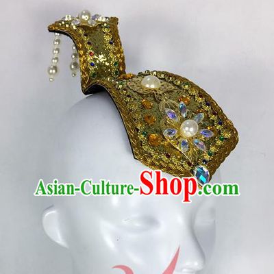 Top China Flying Apsaras Dance Hair Accessories Classical Dance Golden Hair Crown Woman Group Dance Headdress