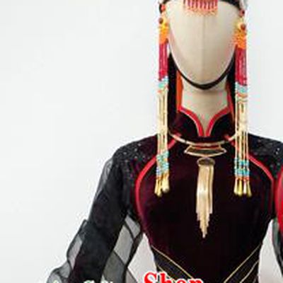 Top China Minority Performance Headwear Mongol Nationality Dance Black Hat Ethnic Wedding Bride Tassel Headdress
