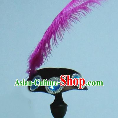Top China Ethnic Folk Dance Feather Headdress Xinjiang Minority Performance Hair Accessories Uyghur Nationality Dance Hat